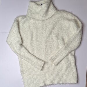 Off-White Cream Fuzzy Turtleneck Sweater